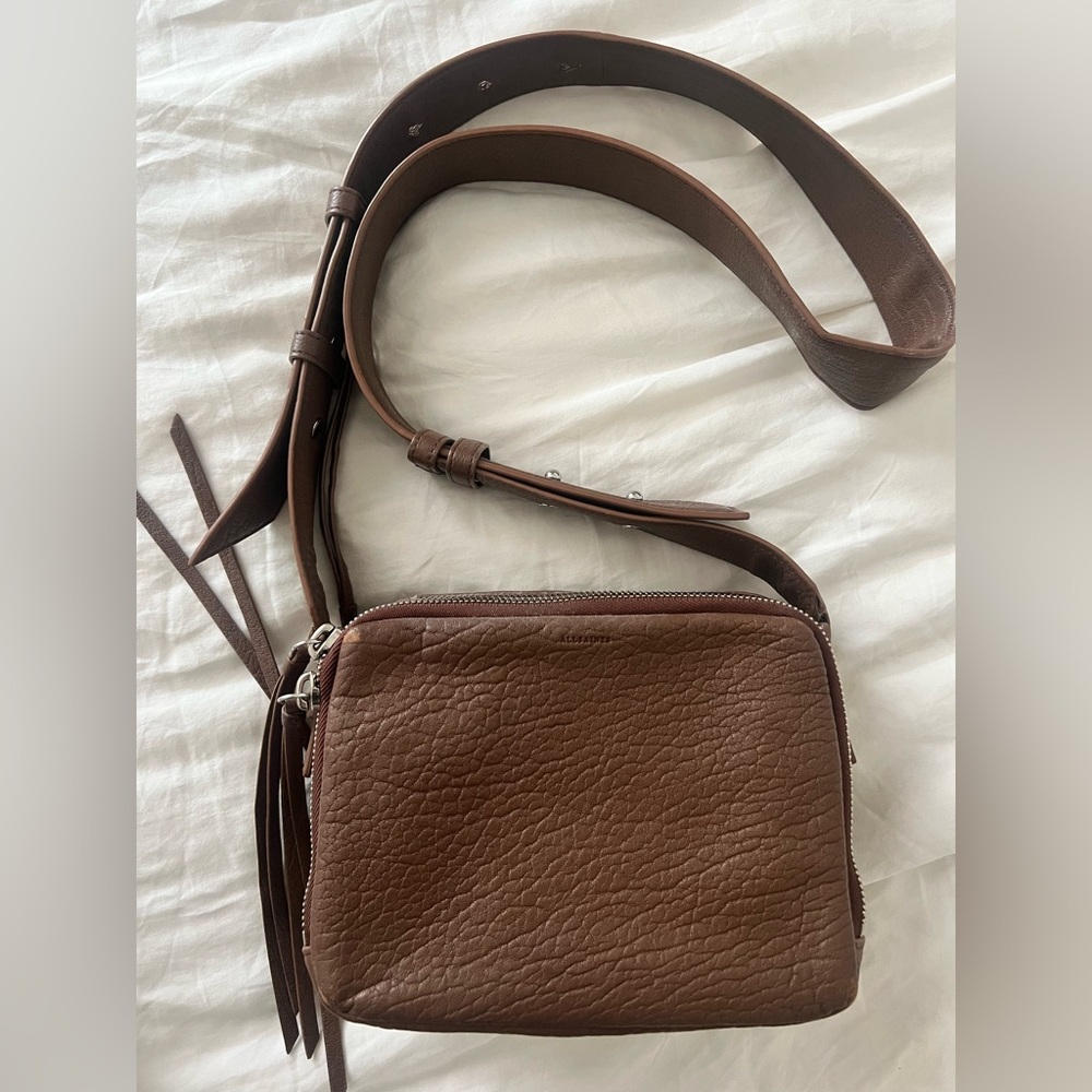 All Saints Tan Leather Shoulder Bag